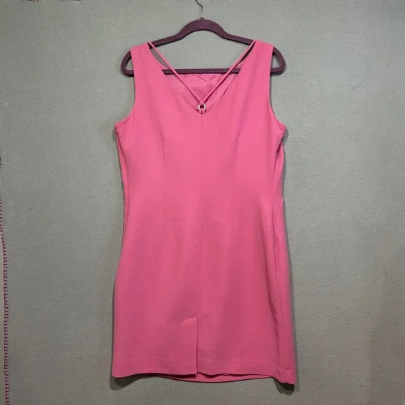 Amanda Smith Petite Sheath Dress Womens 14P Pink Good Strappy Back Career - Picture 1 of 5